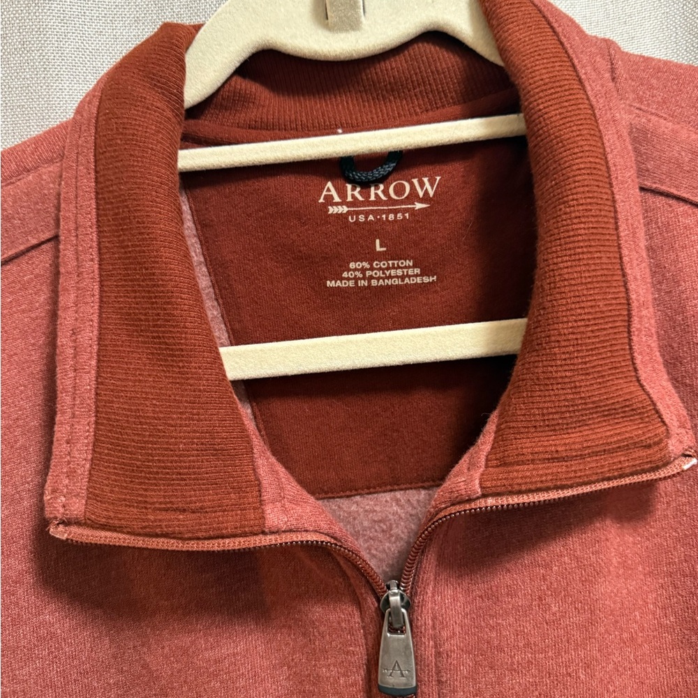Arrow USA 1851 Men's Full Zip Sweatshirt Cotton Blend Rust Color Size L Like New - Picture 3 of 13